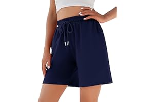 Jezonga Women's Summer Shorts Sports Shorts Cotton Short Trousers Women's High Waist Fitness Shorts with Drawstring Pockets