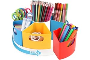 HMXLJJY Rotating Desk Stationary Organiser, 7 Segments, School Supplies Organizer for Kids, Art Supply Organizer for Home Office Classroom, Multicolored (Large)