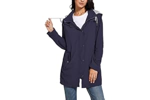 Enjyam Abrigos Impermeables para Mujer Cortavientos con Capucha Chubasquero Chaqueta Impermeable con Cremallera de Viento Largo para Aire Libre Montañismo