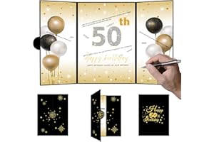 HOMANGA 50th Birthday Decorations for Men and Women, Big 50th Birthday Alternative Signature Guest Book, 50th Gifts for Men and Women, Black Gold 50 Years Party Decoration Supplies, About A4 Size
