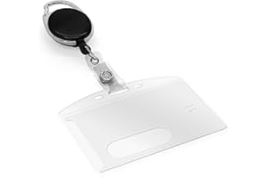 MyGadget 2x Porta Badge e Tessere Retrattile con Clip e Moschettone - Card Holder in Plastica Rigida Trasparente con Cordino Allungabile e Avvolgibile
