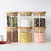 Jinelza glass jars with wooden lid glass jar set food storage containers Borosilicate glass jar Set/Suit for Sugar, Tea, and 