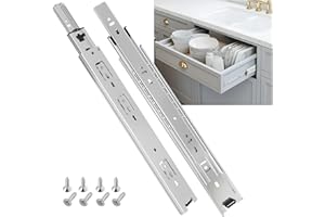 SHUHANG Glissiere pour Tiroir Avec Amortisseur Coulisse Tiroir 45kg Capacité de Charge Avec Roulement à Billes 200 250 300 350 400 450 500 550 600 mm Extension Complète, montage latéral 1 paire