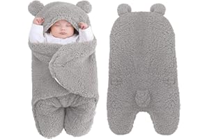 Lohofrnny Couverture D'Emmaillotage pour Bébé Unisexe, Couverture à Capuche pour Nouveau-né, Sac de Couchage Nid d'ange Puériculture pour Poussette de 0 à 6 Mois (Gris, 0-3 Mois)