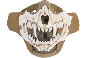 ‎YZPACC Airsoft Half Face Skull Masken Taktische Gesicht mit Ohrenschutz Mesh Maske für Halloween Cosplay Paintball CS Jagd Cosply