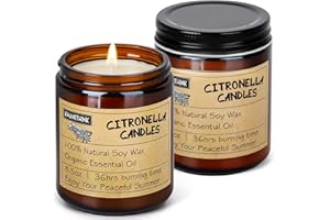 ‎KWANITHINK Citronella Kerze im Glas Groß, 2 * 8.5 oz Kerzen, Natürliche Sojawachs Zitronengras Kerzen für Outdoor Indoor