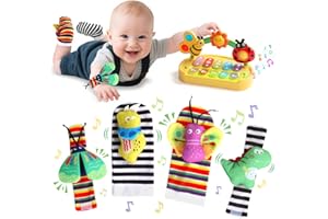jerryvon Giochi Musicali Neonato 6 Mesi- Montessori Insetto Pianoforte, 4 Sonaglio Giocattolo, Giochi Bambini 1 Anno Musica e Luci Giocho Compleanno Regali per 6-12 Mesi 12-18 Mesi Maschio Bimba