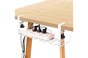 SKYCASE Under Desk Cable Management Tray, Upgraded Wire Management No Drill Under Desk Cable Organizers for Desk Wire Management Super Sturdy Save Space Desk Cable Rack for Office Home，White