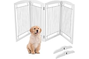 Yamvisa Pet Gates for Dogs, Freestanding Dog Gate Safety Indoor Barrier 4 Panels Pet Gate with Support Feet Folding Dog Gate for House, Doorway and Stairs (205 x 61cm)