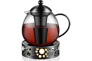 glastal Schwarz Teekanne mit Stövchen 1500ml Teebereiter Glas und Edelstahl Teewärmer Teekanne Suit