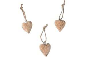 ‎MARZOON Marzoon Holz Anhänger Set Herz 4 x 4,5 cm - 3er Set Massivholz Herzen zum Hängen mit Juteband - Rustikale Holz-Deko - Vintage Deko für Geschenke - Mini-Deko - Mitbringsel