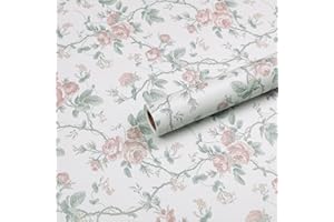 Hode Papier Peint Adhesif Mural Roses Motif, Vintage Decoratif Adhesif pour Meuble Fleuri 40X600cm, Vinyle Papier Peint Autocollant Imperméable pour Armoires Murs Salon Chambre