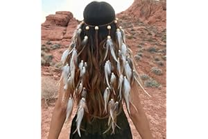 Zoestar Diadema de plumas bohemias vintage, diadema de cabeza india hippie, cadena para el cabello, joyería para el cabello, accesorios tribales para mujeres y niñas