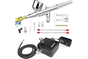 OMEYO Airbrush Kit with Air Compressor, 35 PSI High Pressure Air Brush Non-Clogging with 0.2/0.3/0.5mm Nozzle/Cleaning Sets, Ideal for Painting, Modeling, Cake Decor, Pastry, Makeup, Nail Art etc
