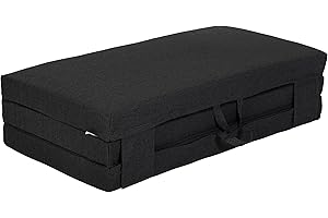 Fun!ture Double Foldable Z Bed Mattress | Indoor Portable Folding Sofa Bed | For Living Room & Bedroom | Great For Sleepover & Guests | Soft & Comfy Futon Set With Carry Handles (Black)