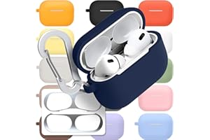 superdivision [3 in 1] AirPods Pro 2 Silicone Case + Anti-Lost Carabiner + Dust Guard Metal Film, Protective Cover with Keychain for Apple AirPods Pro 2 (2022) [Front LED Visible] (Herring)