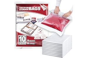 TAILI Sacs de Voyage Sous Vide Roulé à la Main 10 Pièces 2 Tailles 70 x 45 CM, 60 x 40 CM Sacs de Rangement Sous Vide pour Valise, Vêtements, Literie, Réutilisableet Housse Rangement Vetement