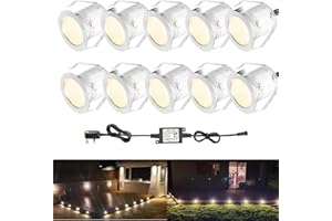 INDARUN Warm White Led Decking Lights Outdoor Waterproof IP67 Ø30MM 12V - Led Plinth Light Kits for Terrace/Patio/Path/Wall/Garden/Decoration, 10 Packs