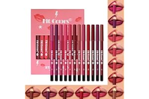 Baorder 12 Couleurs Matte Lip Liner Pencil Set,Rouge à lèvres velours mat crémeux,Kit de maquillage pour les lèvres en une étape,Fit Colors Long Lasting Waterproof Smooth High Pigmented Lip Makeup