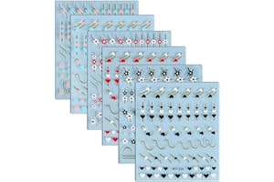 GEBETTER 6 Hojas Pegatinas Uñas Adhesivas, Corazones Flores Líneas Negro Blanco Rojo Rosa Azul Dorado, Pegatinas Uñas Autoadhesivas, Decoración Adorno Uñas Manicura Mujer Nail Stickers Art