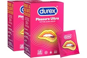 Durex PLEASURE ULTRA - 32 Préservatifs - Texture Ultra Perlée - Lot de 2 x 16 unités