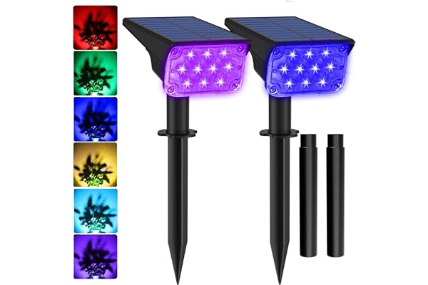 T-SUNUS Spot Solaire Exterieur RGB, Lampe Solaire Exterieur 7 Couleurs, Etanche IP65 Lumiere Solaire Eclairage Multicolore pour Chemins Jardin Cour Noël Halloween