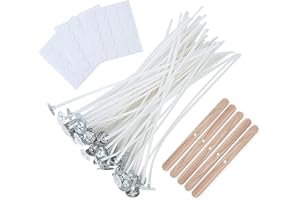 Bepilesto 100 Pcs Cotton Candle Wicks 15cm, Pre-Waxed Low Smoke Candle Making Kits with 5 Candle Wick Holders and 60 Glue Dots, for Soy Beeswax Adults Making Candles