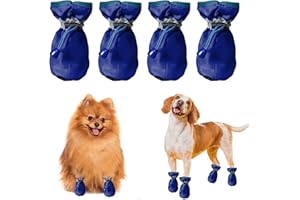 RICHDMI 4 Piezas Zapatos para Perros, Calcetines Perro, Zapatos Perro, Calcetines para Perros, Botas Perro, Patucos Perro, Calcetines Perro Antideslizantes, para Perros Pequeños Medianos (M, Azul)