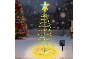 FENYW Luci a Spirale Solari Di Natale, Luci Natalizie da Esterno Energia Solare, a Forma di Albero di Natale a Spirale IP44 Luci a Led Impermeabil Per Sentiero,Giardino,Prato (Colorate)