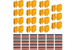 QitinDasen 30 st premium XT60 kulkontakt, 15 par XT60 hane hona batterikontakt, guldpläterad kontakt strömkontakt med värmekrymprör, för RC Lipo