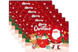 BESTonZON 6PCS Cute Christmas Place Mats Table Mats Merry Xmas Placemats for Dining Room Kitchen Table Decor (43x30x0.05cm)