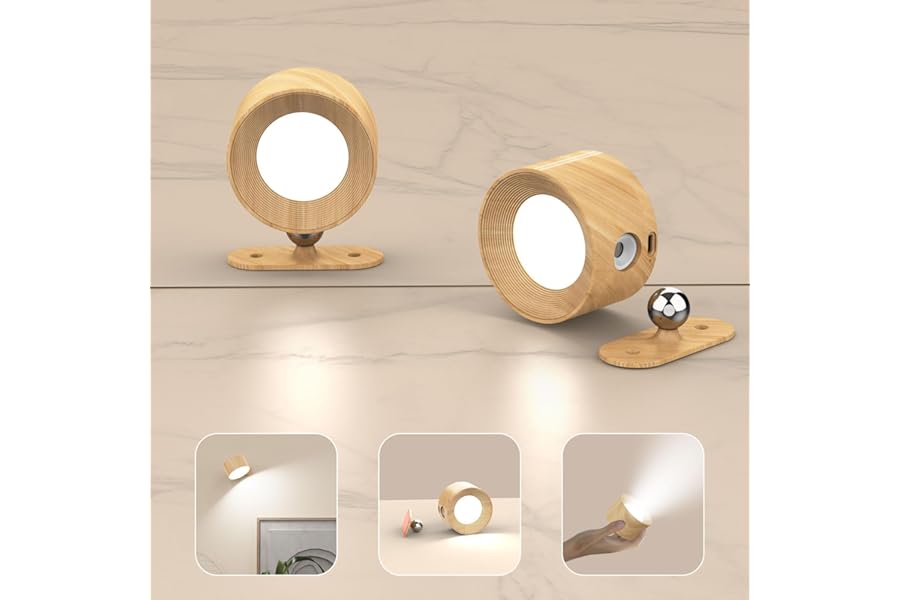 Coollamp LED Battery Operated Wall Lights, 2Pack Wall Lamp with 3 Color Modes 3 Brightness Levels 360°Rotate Magnetic Touch Control, Reading Lights for Living Room Bedroom