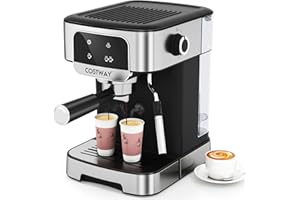 RELAX4LIFE Machine à Café Grain, Machine à Expresso avec Buse à Vapeur Réglable, Espresso Cool, 1,7 L Réservoir Amovible, Écran Tactile, 1104W Cafetière avec Presse-Tamper & Manche à Filtre Noir