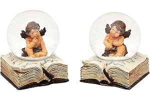 Dekohelden24 Mini Bola de Nieve, Juego de 2 Unidades, ángel sobre Libro, Dimensiones de la Bola: 6,5 x 5 cm Aprox. Diámetro: 4,5 cm.