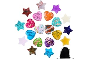 CINSERSR Glückssteine für Kinder 20 Stück Glückssteine Sternkristall Set 10 Sternförmige Kristalle und 10 Herzförmige Steine Wird mit 1 Aufbewahrungsbeutel Geliefert zur Meditation Heilung und Dekoration