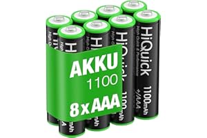 HiQuick Micro AAA Akku, NI-MH 1100mAh wiederaufladbar Batterien, geringe Selbstentladung 1.2V Akku, 8 x Micro AAA