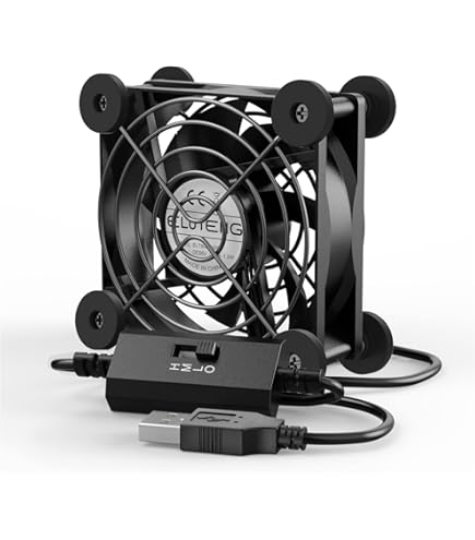 euroharry USB-ventilator, 120 mm ventilator, met 3 versnellingen verstelbare 5 V/0,3 A USB-ventilator, met een modern geborsteld zwart aluminium frame, voor thuisbioscoop, AV-kast euroharry USB-ventilator, 120 mm ventilator, met 3 versnellingen verstelbare 5 V/0,3 A USB-ventilator, met een modern geborsteld zwart aluminium frame, voor thuisbioscoop, AV-kast