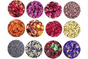 TooGet Accesorios Decoraciones Flor Natural - Juego de 12 Bolsas Flores Secas para Bombas de Baño y Manualidades de Flores Secas