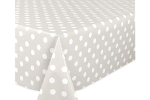 ‎BEAUTEX Taupe, Punkte Weiß Wachstuchtischdecke glatt abwischbar Garten Tischdecke RUND OVAL ECKIG, Größe wählbar (Eckig 140x100 cm)