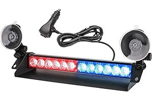 ‎ROUTEKING ROUTEKING 35,6cm LED Blaulicht Warnleuchte Frontblitzer - 12 LED 9 Blinkmodi Blitzleuchte, 2 Saugnäpfe Hohe Intensität 12V-24V Blinkende Windschutzscheibe Lampe Stroboskopstange für Auto(Rot/Blau)