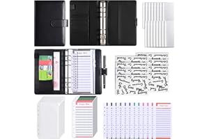 KATLKIU Classeur budgétaire A6 en cuir PU avec 8 enveloppes zippées, 12 feuilles de budget et 2 étiquettes - Organisateur d'épargne pour l'argent, les documents, l'argent liquide et les dépenses