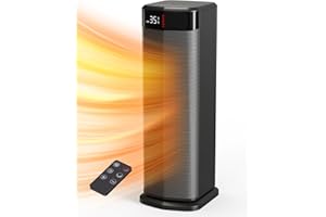 QEXREED Chauffage d'appoint, 90°Oscillation 2000W PTC Radiateur Electrique, 4 Modes, Mode ECO, Thermostat, Minuterie 24H, Télécommande,Sécurité Anti-chute et Surchauffe pour Usage Intérieur