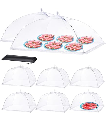 7 pakjes mesh voedselhoes voor buiten, 1 groot 40 x 24 inch en 6 verpakkingen 40 x 40 cm pop-up gaasscherm, voedseltent, paraplu, herbruikbaar en inklapbaar voedselnet voor picknickaccessoires en