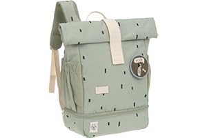 LÄSSIG Kindergartenrucksack Kinderrucksack Rolltop mit Brustgurt - ab 3 Jahren - 11 Liter / Mini Rolltop Backpack Happy Prints Oliv