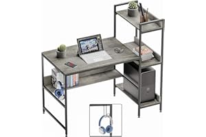 Bestier Scrivania per Computer con Ripiani 120 cm Piccola Scrivania ad Angolo per Scrivere e Studiare per Spazi Compatti Camera da Letto, Libreria Reversibile e Ripiano Sottostante