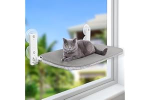 GUUSII HOME Cat Hammock Window Perch Foldable Windowsill Seat for Large Indoor Cats with Strong Suction Cups Cordless Kitten Bed Shelf Kitty Lounger Washable Cover Easy Assembly 58.5 * 30cm (L,Grey)