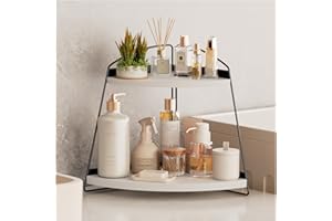 Puricon 2-Tier Wood Corner Bathroom Counter Organizer, Modern L-Shape Tiered Shelf, Space Saving, Water-resistant, Sturdy, 2-Tier, Countertop Mount, Bathroom, Vanity, Dresser, Kitchen