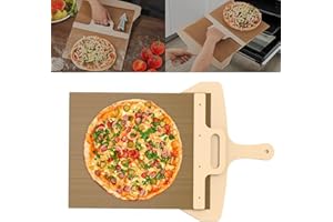 WIOONI 58x30cm Pizzaschieber, Sliding Pizza Peel mit Griff und Backtuch Antihaftbeschichteter Pizzaslider für Einfache Übertragung von Pizza, Kuchen, Brot, Pizza Zubehör (Braun)