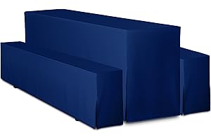 ‎TEXDEKO TexDeko® Covers Beer Tent Set 3-Piece Set Premium Opaque Durable 2 Beer Bench Covers 1 Beer Table Cover 220 x 50 cm for Marquee Set (Blue)