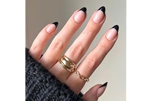 Glamnetic Press On Nails - Caviar | Semi-Transparent, Short Almond Nails, Reusable | 15 Sizes - 30 Nail Kit with Glue